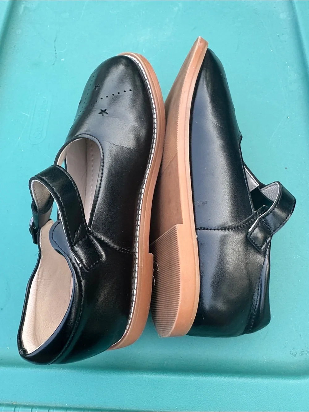 Mary Jane Black T-Strap Dress Shoes with Star Perforation